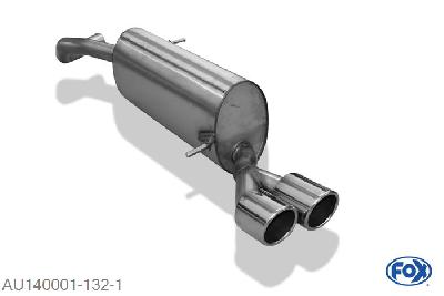 AU140001-132, Audi A1 Kompakt/ A1 Sportback 1.4l 90/132kW, Einddemper met eindstuk 2x90mm  Type 16 55mm Buisdiameter Geheel RVS, Absortie demper, mooie diepe sound, Met E-keur