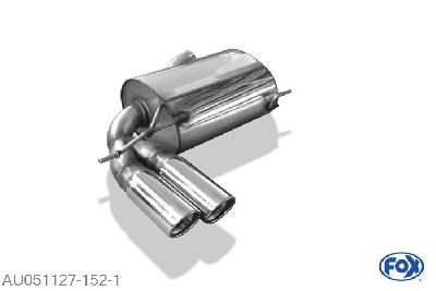 AU051127-152, Audi A3 - 8P quattro 1.8l 118kW 2.0l 147kW 3.2l V6 184kW 2.0l TDI 100/103/125kW, Einddemper O70mm - 2x90mm  Type 17 70mm Buisdiameter Geheel RVS, Absortie demper, mooie diepe sound, Met E-keur