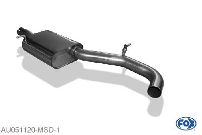 AU051120-MSD, Audi A3 Typ 8P quattro + Sportback 1.8l 118kW 2.0l 147kW 3.2l V6 184kW 2.0l TDI 100/103/125kW, Middendemper O70mm 70mm Buisdiameter Geheel RVS, Absortie demper, mooie diepe sound, Met E-keur