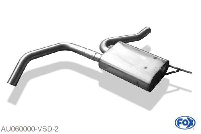 AU060000-VSD, Audi A4 Typ B5 1.6l 74/75kW 1.8l 92kW 1.8l T 110/123kW 2.4l 121kW 2.6l 110kW 2.8l 128/142kW 2.5l TDI 110kW 1.9l TDI 55/66/81/85kW, Voordemper 55mm Buisdiameter Geheel RVS, Absortie demper, mooie diepe sound, Met E-keur