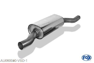 AU060040-VSD, Audi A4/ S4 Typ B5 quattro 1.8l T 110/132kW 2.4l 120kW 2.6l 110kW 2.7l T 169/195kW 2.8l 128/142kW 1.9l TDI 81/85kW 2.5l TDI 110kW, Voordemper O70mm 70mm Buisdiameter Geheel RVS, Absortie demper, mooie diepe sound, Teilegutachten (eintragungspflichtig)