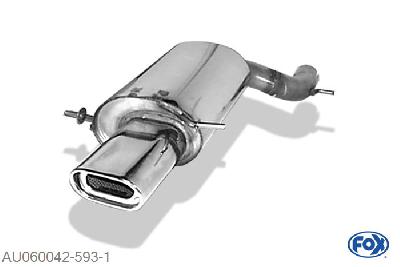 AU060042-593, Audi A4/ S4 Typ B5 quattro 1.8l T 110/132kW 2.4l 120kW 2.6l 110kW 2.7l T 169/195kW 2.8l 128/142kW 1.9l TDI 81/85kW 2.5l TDI 110kW, Einddemper O70mm - 135x80mm  Type 53 70mm Buisdiameter Geheel RVS, Absortie demper, mooie diepe sound, Teilegutachten (eintragungspflichtig)