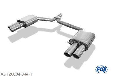 AU120084-344, Audi A4 B8 Limousine/ Avant + S-Line 2.0l TFSI 132/155kW (Fronttrieb und Quattro), Einddemper rechts/links dubbele buis inkl. Y-Adapterrohr O65mm innen - 2x88x74mm  Type 32 rechts/links 63,5mm Buisdiameter Geheel RVS, Absortie demper, mooie diepe sound, Met E-keur