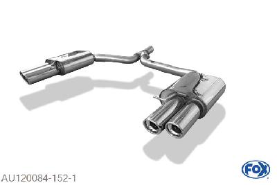 AU120084-152, Audi A4 B8 Limousine/ Avant + S-Line 2.0l TFSI 132/155kW (Fronttrieb und Quattro), Einddemper rechts/links dubbele buis inkl. Y-Adapterrohr O65mm innen - 2x90mm  Type 17 rechts/links 63,5mm Buisdiameter Geheel RVS, Absortie demper, mooie diepe sound, Met E-keur