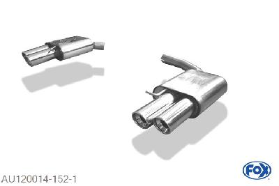 AU120014-152, Audi A4 B8/ A5 8T quattro  Coupe/A5 Cabrio 2.7l TDI 120/140kW 3.0l TDI 150/155/176kW, Einddemper rechts/links voor 2-Rohr dubbele buis - 2x90mm  Type 17 rechts/links 63,5mm Buisdiameter Geheel RVS, Absortie demper, mooie diepe sound, Met E-keur