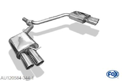 AU120584-344, Audi A5 8T Coupe + S-Line 2.0l TFSI 132/155kW (Fronttrieb und Quattro), Einddemper rechts/links dubbele buis inkl. Y-Adapterrohr O65mm innen - 2x88x74mm  Type 32 rechts/links 63,5mm Buisdiameter Geheel RVS, Absortie demper, mooie diepe sound, Met E-keur