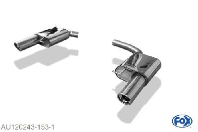 AU120243-153, Audi A5 B8 Sportback 2.0l TFSI 132/155kW 2.7l TDI 140kW 3.0l TDI 176kW, Einddemper rechts/links voor 1-Rohr - 1x100mm  Type 17 rechts/links 63,5mm Buisdiameter Geheel RVS, Absortie demper, mooie diepe sound, Met E-keur