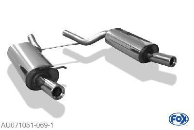 AU071051-069, Audi A6/ S6 Typ 4B quattro 1.8l T 110/132kW 2.4l 121/125kW 2.7l 169/184kW 2.8l 142kW 3.0l 162kW 3.7l 191kW 4.2l 220kW S6 250kW 2.5l TDI 110/132kW, Einddemper rechts/links  - 1x80mm  Type 13 rechts/links 63,5mm Buisdiameter Geheel RVS, Absortie demper, mooie diepe sound, Teilegutachten (eintragungspflichtig)