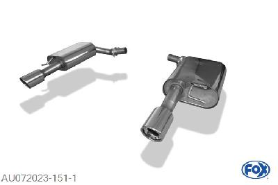 AU072023-151, Audi A6 Typ 4F 2.0l 125kW 2.4l 130kW 2.8l 154kW 3.0l 160kW 3.2l 188kW 2.0l TDI 100/103kW 2.7l TDI 120/132/176kW 3.0l TDI 155/165/171kW, Einddemper rechts/links - 1x90mm  Type 17 rechts/links 50mm Buisdiameter Geheel RVS, Absortie demper, mooie diepe sound, Met E-keur