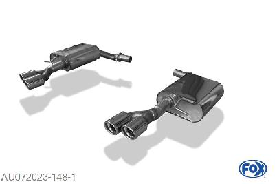 AU072023-148, Audi A6 Typ 4F 2.0l 125kW 2.4l 130kW 2.8l 154kW 3.0l 160kW 3.2l 188kW 2.0l TDI 100/103kW 2.7l TDI 120/132/176kW 3.0l TDI 155/165/171kW, Einddemper rechts/links - 2x76mm  Type 17 rechts/links 50mm Buisdiameter Geheel RVS, Absortie demper, mooie diepe sound, Met E-keur