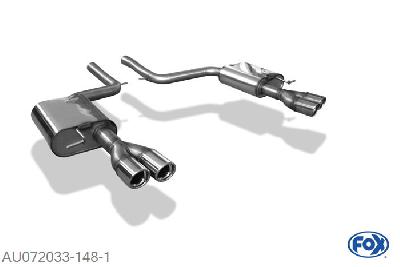 AU072033-148, Audi A6 Typ 4F quattro 2.0l TDI 100/103kW 2.7l TDI 120/132/176kW 3.0l TDI 155/165/171kW, Einddemper rechts/links O63,5mm - 2x76mm  Type 17 rechts/links Geheel RVS, Absortie demper, mooie diepe sound, Met E-keur