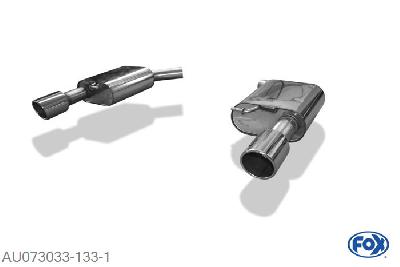 AU073033-133, Audi A6 4G - 2,0l TFSI + 2,8l FSI 2.0l 132kW 2.8l 150kW (+ quattro), Einddemper rechts/links - 1x100mm  Type 16 rechts/links 63,5mm Buisdiameter Geheel RVS, Absortie demper, mooie diepe sound, Met E-keur