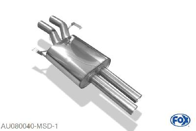 AU080040-MSD, Audi A8 Typ D2 3.7l 169/191kW, Middendemper Geheel RVS, Absortie demper, mooie diepe sound, Met E-keur