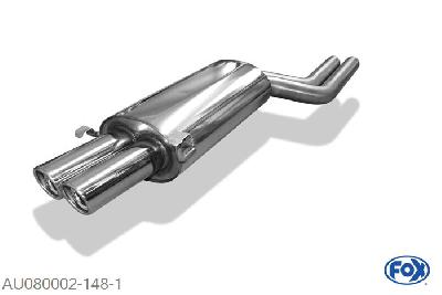 AU080002-148, Audi A8/ S8 Typ D2 4.2l 175/180/220/228/250/260kW, Einddemper met eindstuk 2x76mm  Type 17 2x63mm Buisdiameter Geheel RVS, Absortie demper, mooie diepe sound, Met E-keur