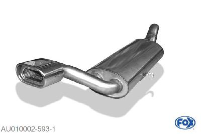 AU010002-593, Audi 80/90 Typ 81/85 1.3l 40/44kW 1.6l 48/51/55/63/81kW 1.8l 66/82kW 1.9l 85kW 2.0l 81/85kW 2.2l 85/100kW 2.3l 100kW, Einddemper met eindstuk 135x80mm  Type 53 63,5mm Buisdiameter Geheel RVS, Absortie demper, mooie diepe sound, Met E-keur