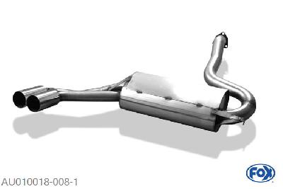 AU010018-008, Audi 80/90 Typ 81/85 quattro 1.8l 66/81/82kW 2.0l 83/85kW 2.2l 88/98/100kW, Einddemper met eindstuk 2x76mm  Type 10 Geheel RVS, Absortie demper, mooie diepe sound, Met E-keur