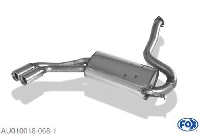 AU010018-068, Audi 80/90 Typ 81/85 quattro 1.8l 66/81/82kW 2.0l 83/85kW 2.3l 88/98/100kW, Einddemper met eindstuk 2x76mm  Type 13 Geheel RVS, Absortie demper, mooie diepe sound, Met E-keur