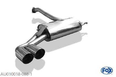 AU010018-088, Audi 80/90 Typ 81/85 quattro 1.8l 66/81/82kW 2.0l 83/85kW 2.3l 88/98/100kW, Einddemper met eindstuk 2x76mm  Type 14 63,5mm Buisdiameter Geheel RVS, Absortie demper, mooie diepe sound, Met E-keur