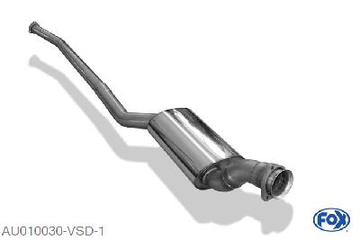 AU010030-VSD, Audi Urquattro 2.2l 10V Turbo 147kW, Voordemper O63,5mm 63,5mm Buisdiameter Geheel RVS, Absortie demper, mooie diepe sound, Met E-keur