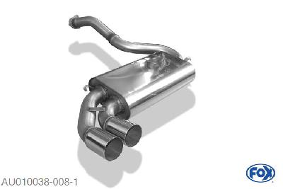 AU010038-008, Audi Urquattro 2.2l 10V Turbo 147kW, Einddemper met eindstuk 2x76mm  Type 10 Geheel RVS, Absortie demper, mooie diepe sound, Met E-keur