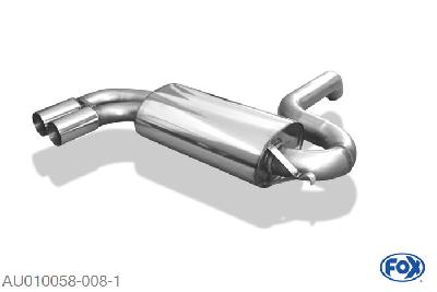 AU010058-008, Audi Urquattro 2.2l 10V Turbo 147kW, Einddemper quer O76mm - 2x76mm  Type 10 76mm Buisdiameter Geheel RVS, Absortie demper, mooie diepe sound, Met E-keur