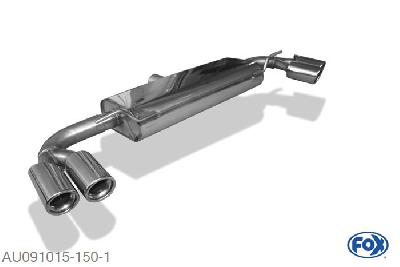 AU091015-150, Audi TT 8J - Turbo 1.8l 118kW 2.0l TFSI 147kW, Einddemper rechts/links - 2x80mm  Type 17 rechts/links 63,5 Buisdiameter Geheel RVS, Absortie demper, mooie diepe sound, Met E-keur