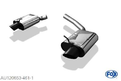 AU120653-461, Audi RS5 - 8T 4.2l 331kW, Einddemper rechts/links - 115x85mm  Type 38 rechts/links 70mm Buisdiameter Geheel RVS, Absortie demper, mooie diepe sound, Met E-keur