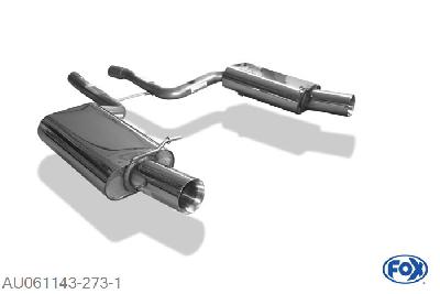 AU061143-273, Audi S4 B6 4.2l 253kW, Einddemper rechts/links - 1x100mm  Type 24 rechts/links 63,5mm Buisdiameter Geheel RVS, Absortie demper, mooie diepe sound, TUV-Teilegutachten (eintragungspflichtig)