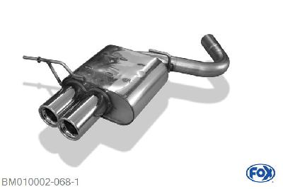BM010002-068, BMW E87 118d 120d 2.0l D 90/120kW, Einddemper met eindstuk 2x76mm  Type 13 Geheel RVS, Absortie demper, mooie diepe sound, Teilegutachten (eintragungspflichtig)