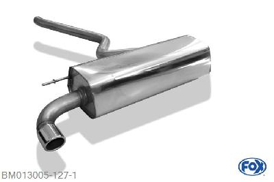 BM013005-127, BMW F20/21 - 114i/ 116i 1.6l 75/100kW, Einddemper met eindstuk 1x76mm  Type 16 63,5mm Buisdiameter Geheel RVS, Absortie demper, mooie diepe sound, Met E-keur