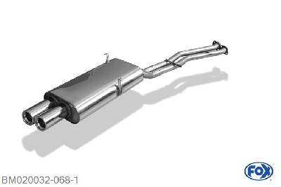 BM020032-068, BMW E30 320i/ 325i Facelift 2.0l 95kW 2.5l 125kW, Einddemper met eindstuk 2x76mm  Type 13 2x45 Buisdiameter Geheel RVS, Absortie demper, mooie diepe sound, Met E-keur