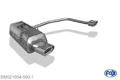 BM021054-593, BMW E36 316/ 318/ 320/ 323/ 325/ 328 1.6l 75kW 1.8l 83/85kW 2.0l 110kW 2.5l 120/125kW 2.5l 141kW 2.8l 142kW, Einddemper met uitgang rechts/links - 135x80mm  Type 53 rechts/links 55mm Buisdiameter Geheel RVS, Absortie demper, mooie diepe sound, Teilegutachten (eintragungspflichtig)
