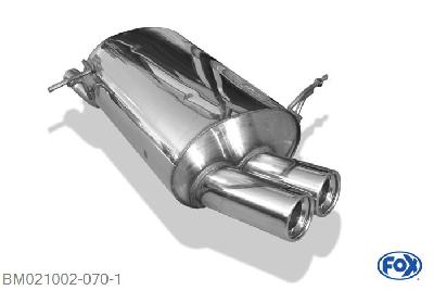 BM021002-070, BMW E36 316i/318Ti Compact 1.8l 103kW 1.9l 77/103kW, Einddemper met eindstuk 2x80mm  Type 13 Geheel RVS, Absortie demper, mooie diepe sound, Teilegutachten (eintragungspflichtig)