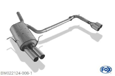 BM022124-008, BMW E46 316/ 318 1.6l 77kW 1.9l 77/85/87kW, Einddemper met uitgang rechts/links - 2x76mm  Type 10 rechts/links Geheel RVS, Absortie demper, mooie diepe sound, Teilegutachten (eintragungspflichtig)