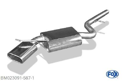 BM023091-587, BMW E90/91/92 - 320d 2.0l D 135kW, Einddemper met eindstuk 160x80mm  Type 52 63,5mm Buisdiameter Geheel RVS, Absortie demper, mooie diepe sound, Met E-keur