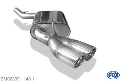 BM023091-148, BMW E90/91/92 - 320d 2.0l D 135kW, Einddemper met eindstuk 2x76mm  Type 17 63,5mm Buisdiameter Geheel RVS, Absortie demper, mooie diepe sound, Met E-keur