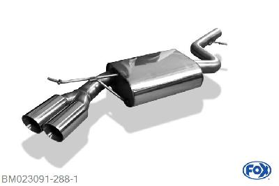 BM023091-288, BMW E90/91/92 - 320d 2.0l D 135kW, Einddemper met eindstuk 2x76mm  Type 25 63,5mm Buisdiameter Geheel RVS, Absortie demper, mooie diepe sound, Met E-keur