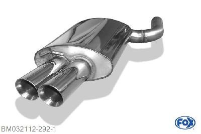 BM032112-292, BMW E60/61 540i 545i 4.0l 225kW 4.4l 245kW, Einddemper met eindstuk 2x90mm  Type 25 80mm Buisdiameter Geheel RVS, Absortie demper, mooie diepe sound, Met E-keur
