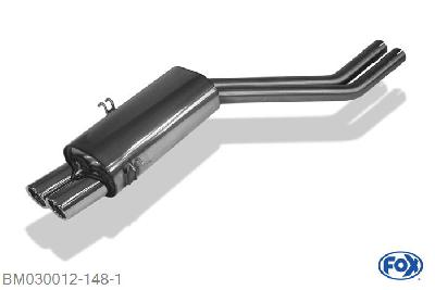 BM030012-148, BMW E34 M5 3.8l 232/250kW, Einddemper O2x63,5mm - 2x76mm  Type 17 Geheel RVS, Absortie demper, mooie diepe sound, Zonder goedkeuring