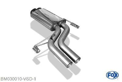 BM030010-VSD, BMW E34 M5 3.8l 250kW, Voordemper O2x63,5mm Geheel RVS, Absortie demper, mooie diepe sound, Zonder goedkeuring