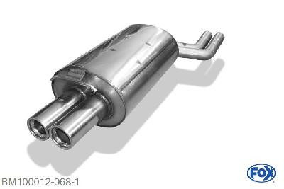BM100012-068, BMW X3 2.5l 141kW 3.0l 170kW 2.0l D 110kW 3.0l D 150kW, Einddemper met eindstuk 2x76mm  Type 13 Geheel RVS, Absortie demper, mooie diepe sound, Met E-keur