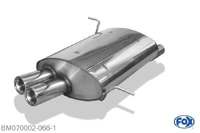 BM070002-066, BMW Z3 Roadster - E36 2.0l 110kW (ab 1999) und 2.8l 141kW (bis 9/1998), Einddemper met eindstuk 2x70mm  Type 13 63,5mm Buisdiameter Geheel RVS, Absortie demper, mooie diepe sound, Met E-keur