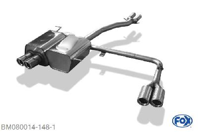 BM080014-148, BMW Z4 E85 2.2l 125kW 2.5l 141kW 3.0l 170kW, Einddemper met uitgang rechts/links inkl. Y-Verbindingsbuis 2x50mm - 2x76mm  Type 17 rechts/links 2x50/ 63,5mm Buisdiameter Geheel RVS, Absortie demper, mooie diepe sound, Teilegutachten (eintragungspflichtig)