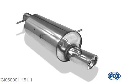 CI060001-151, Citroen C2/ C3 1.1l 44kW 1.4l 54kW, Einddemper met eindstuk 1x90mm  Type 17 45mm Buisdiameter Geheel RVS, Absortie demper, mooie diepe sound, Met E-keur