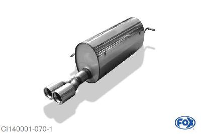CI140001-070, Citroen C4 Coupe 2.0l 130kW, Einddemper met eindstuk 2x80mm  Type 13 63,5mm Buisdiameter Geheel RVS, Absortie demper, mooie diepe sound, Met E-keur