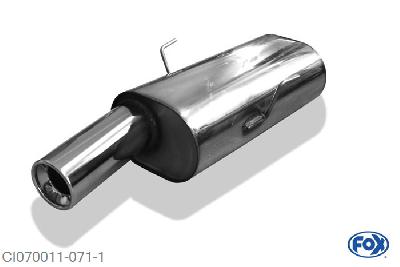 CI070011-071, Citroen Saxo/ Peugeot 106 Sport 1.4l 55kW 1.6l 65kW 1.5l D 40/42kW, Einddemper enkele buis - 1x90mm  Type 13 Geheel RVS, Absortie demper, mooie diepe sound, Met E-keur