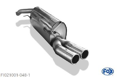 FI021001-048, Fiat Bravo 198 1.4l 66/88/110kW, Einddemper met eindstuk 2x76mm  Type 12 55mm Buisdiameter Geheel RVS, Absortie demper, mooie diepe sound, Met E-keur