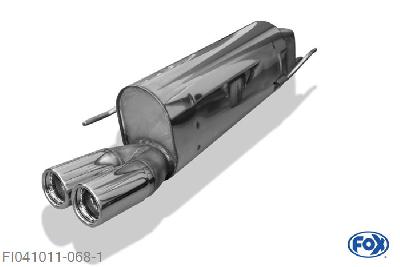 FI041011-068, Fiat Grande Punto 199 - Benzin 1.2l 48kW 1.4l 57/70/88kW, Einddemper met eindstuk 2x76mm  Type 13 45mm Buisdiameter Geheel RVS, Absortie demper, mooie diepe sound, Met E-keur