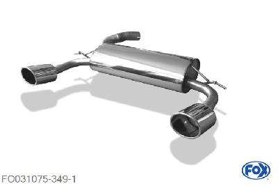 FO031075-349, Ford Focus II RS 2.5l 224kW, Einddemper rechts/links - 129x106mm  Type 32 rechts/links 63,5mm Buisdiameter Geheel RVS, Absortie demper, mooie diepe sound, Met E-keur