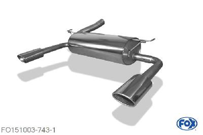 FO151003-743, Ford Kuga II - 4x4 2.0l D 100/103/110/120/132kW, Einddemper met uitgang rechts/links - 115x85mm  Type 44 rechts/links 63,5mm Buisdiameter Geheel RVS, Absortie demper, mooie diepe sound, ECE-certification